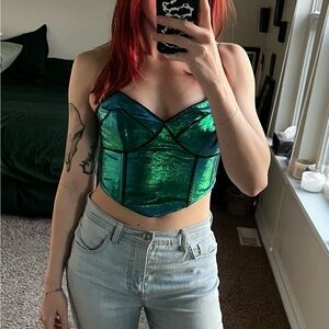 Green bustier crop top